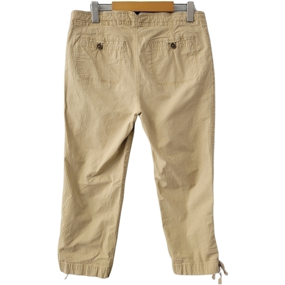 𝅺COTTON Textured Khaki Capris Cropped Trousers Lady Hathaway Drawstring SZ 8 - Picture 6 of 11